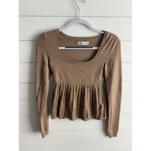 Y2K Hollister Babydoll Sweater XS Cable Knit Bella Swan Long Sleeve 0648‎